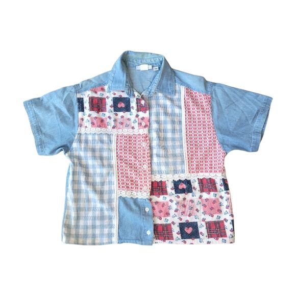 Victoria Jones Woman’s Vintage Floral Patchwork Button Up Top Petite Medium - Picture 1 of 6